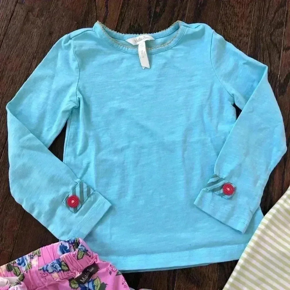 Bundle x3: Matilda Jane Girls 4 Blue Top, Green Flare Pants, Pink Floral Shorts - Picture 3 of 11